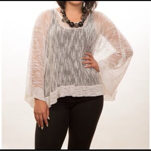 NEW NWT OC Salinas Off White Cream Sheer Wide Arm Shawl Cover Up One Size